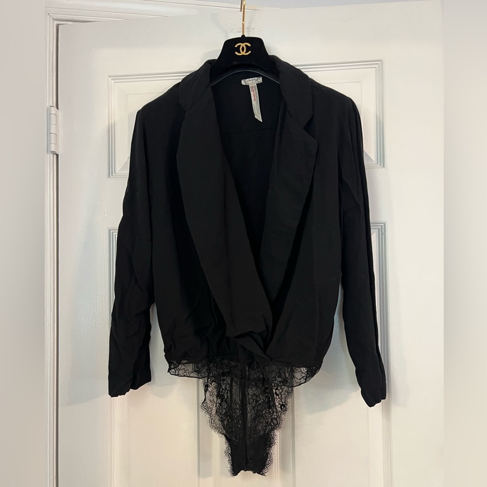 Intimately Free People Long sleeve Bodysuit Blazer shirt Top lace underwear sz S